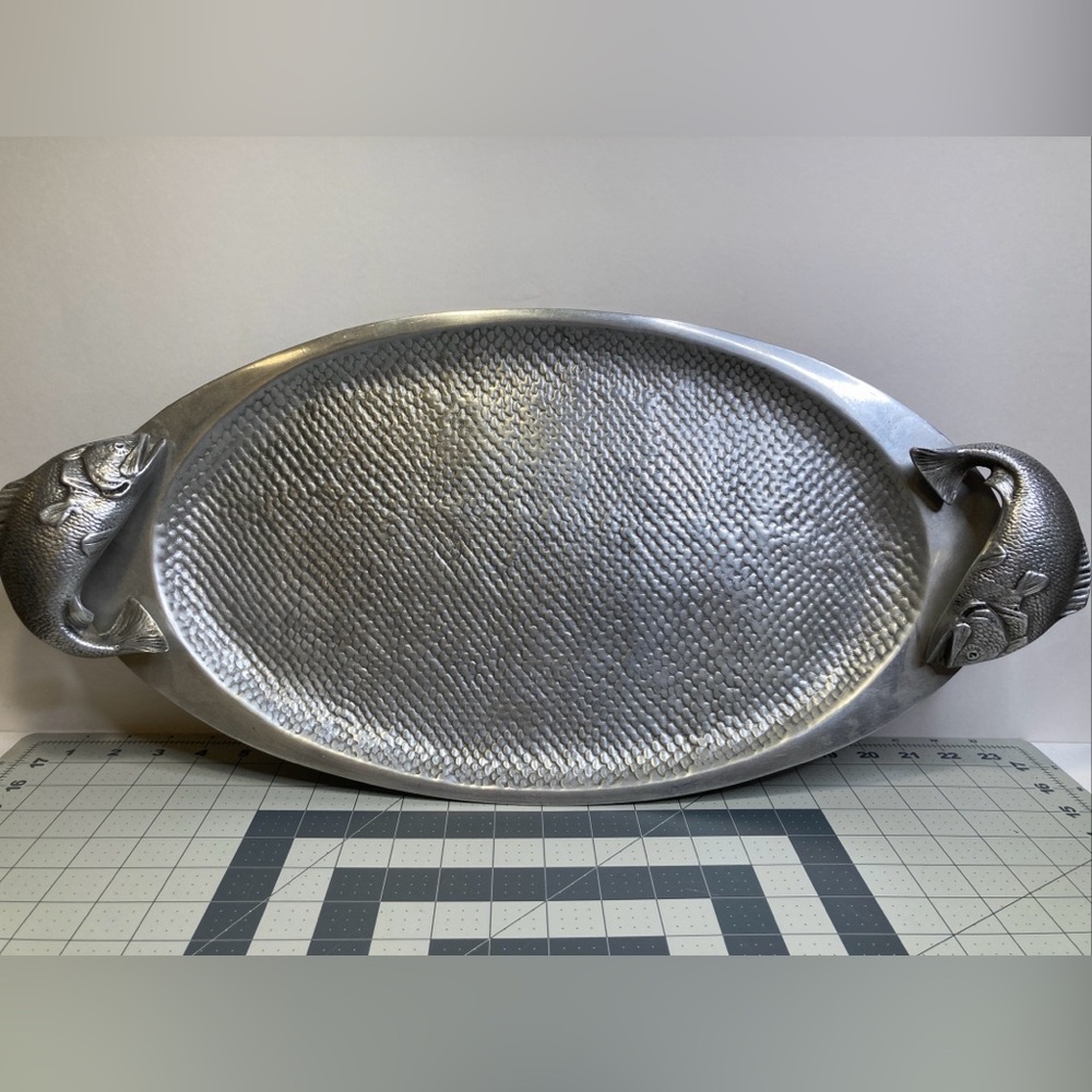 Bruce Fox Design Wilton Armetale Vintage Tray with Fish Holders 22.4" x 10.7"